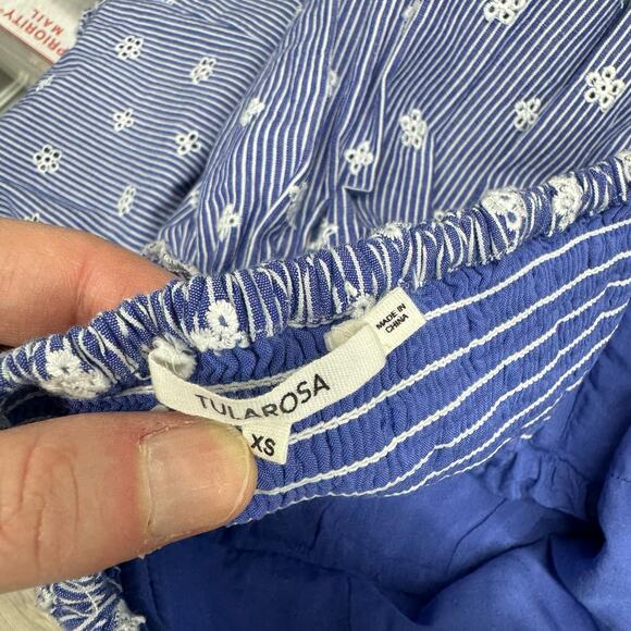 Tularosa Raven Blue White Striped Embroidered Cotton Midi Dress Size XS - Picture 6 of 6